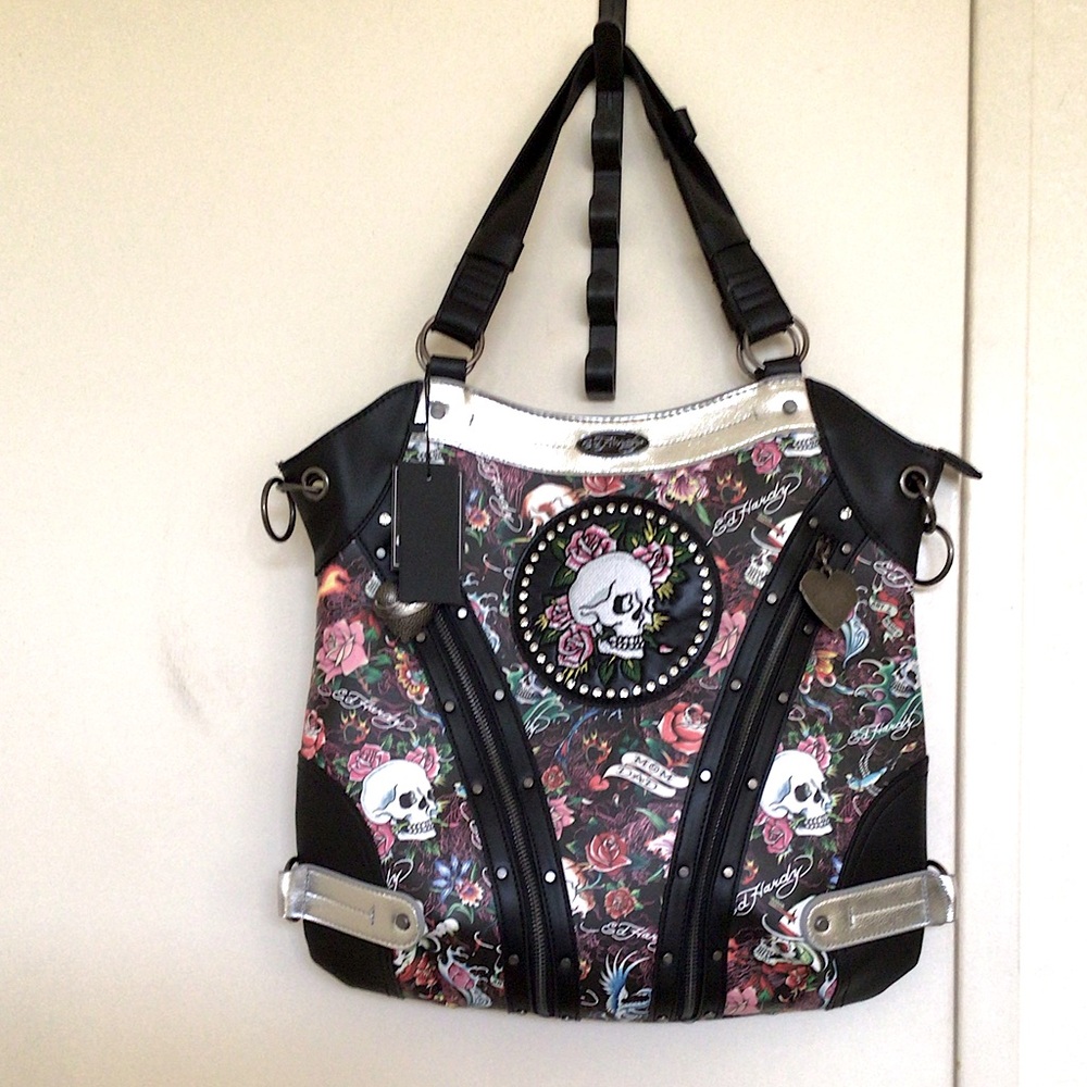 Ed Hardy Skull Floral Shoulder/Crossbody Bag